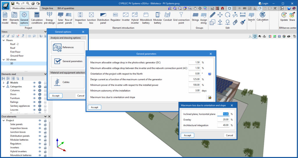 CYPELEC PV Systems Element library CYPE