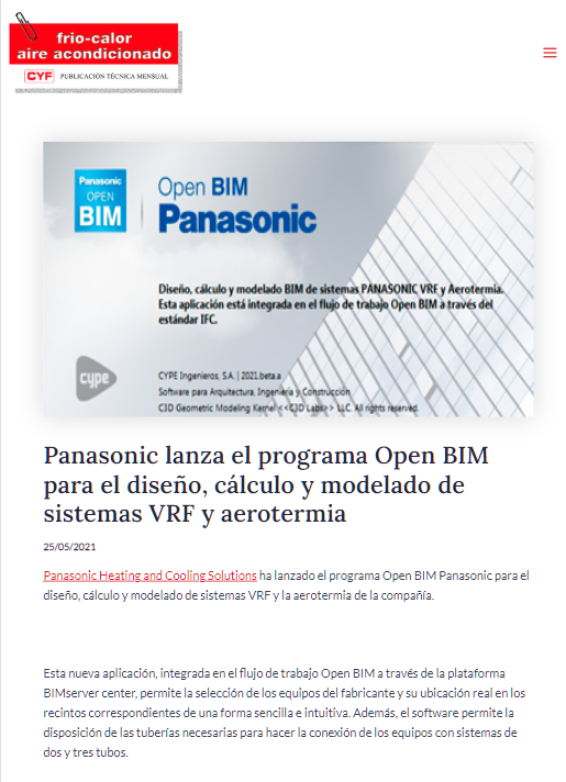 Panasonic lanza el programa Open BIM para el diseño, cálculo y modelado de sistemas VRF y aerotermia