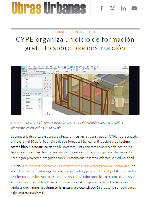 CYPE organiza un ciclo de formación gratuito sobre bioconstrucción