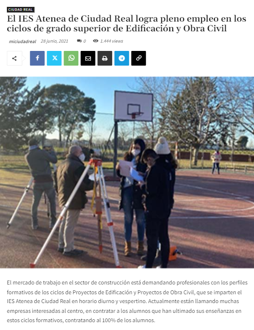 El IES Atenea de Ciudad Real logra pleno empleo en los ciclos de grado superior de Edificación y Obra Civil
