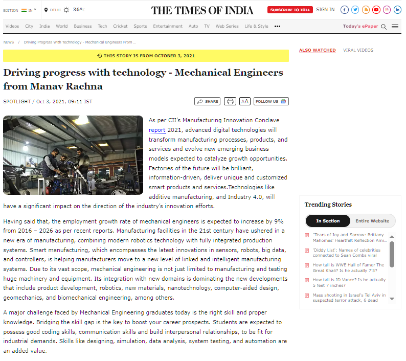 Driving progress with technology - Mechanical Engineers from Manav Rachna