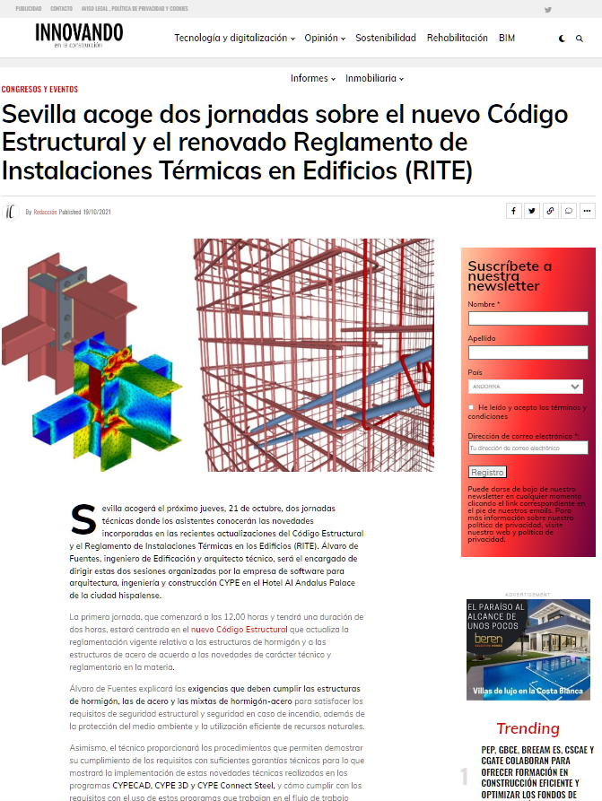Sevilla acoge dos jornadas sobre el nuevo Código Estructural y el renovado Reglamento de Instalaciones Térmicas en Edificios (RITE)