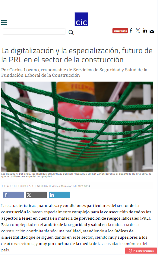 La digitalización y la especialización, futuro de la PRL en el sector de la construcción