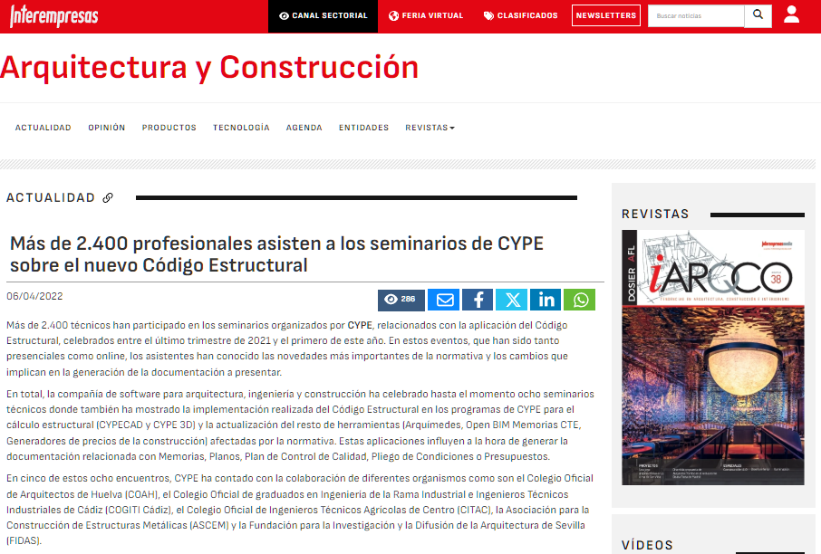 Más de 2.400 profesionales asisten a los seminarios de CYPE sobre el nuevo Código Estructural