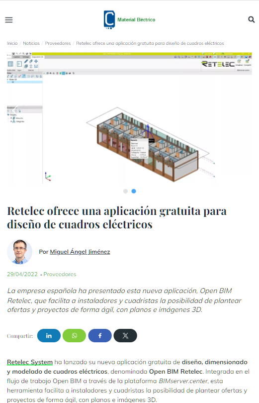 Retelec System presenta su nueva aplicación OpenBIM gratuita para diseño y modelado de cuadros eléctricos