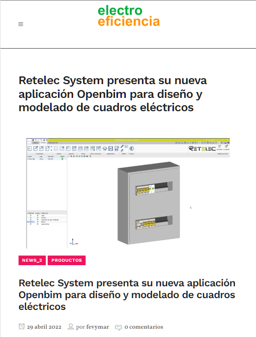 Retelec System presenta su nueva aplicación Openbim para diseño y modelado de cuadros eléctricos