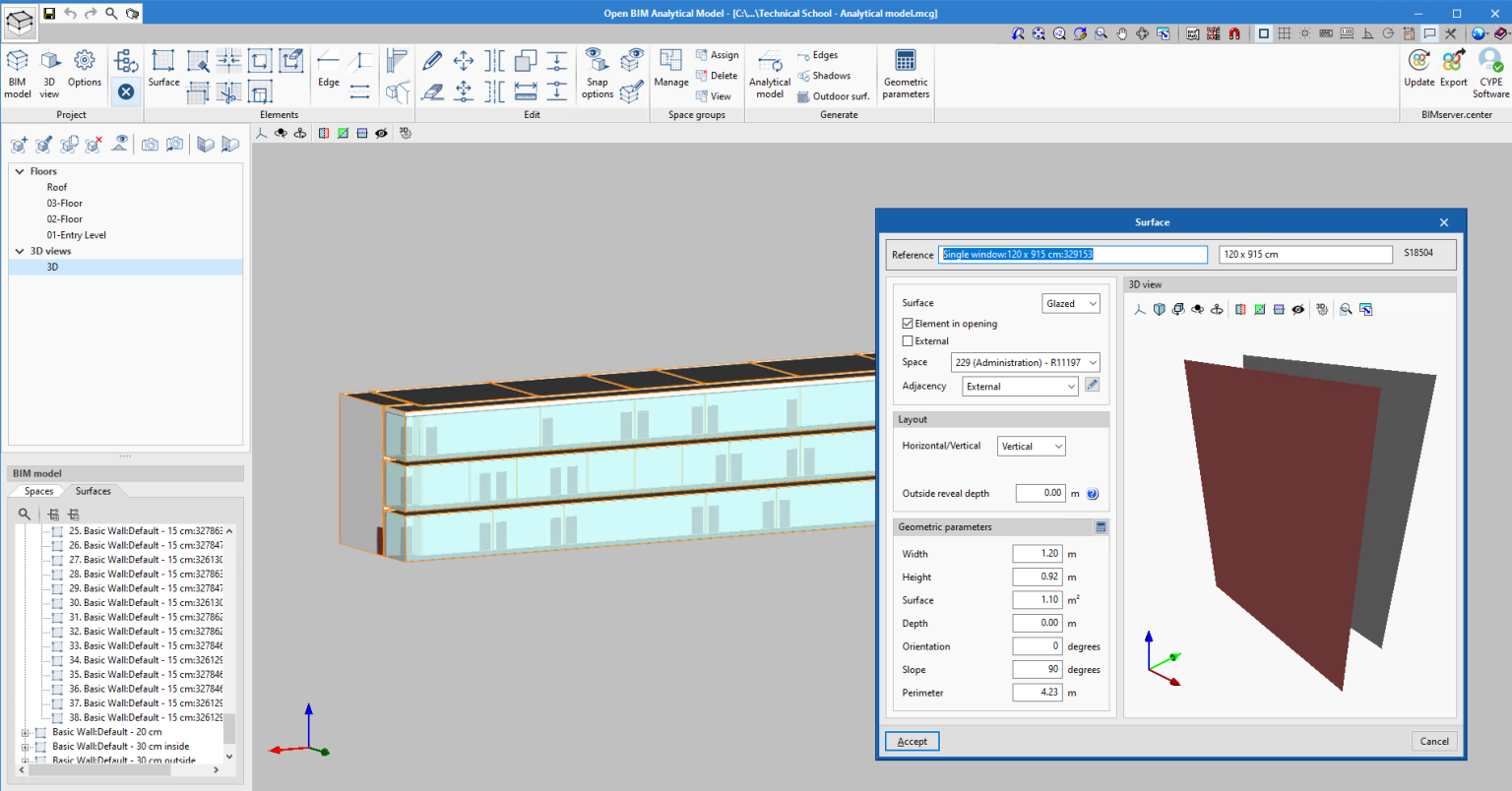Outside reveal depths of doors and windows - CYPE