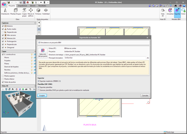 Export quantities to the BIM project - CYPE