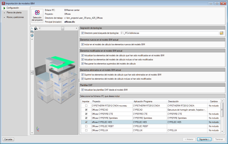 Selección de ficheros del modelo BIM a importar - CYPE