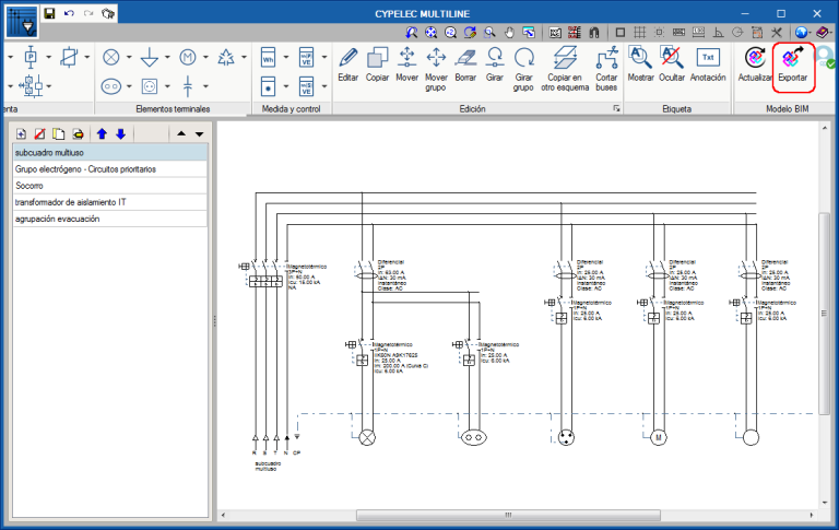 Export multi-line diagram drawings to the BIM model - CYPE