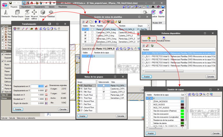 Export DXF and DWG templates to the IFC model of the building - CYPE