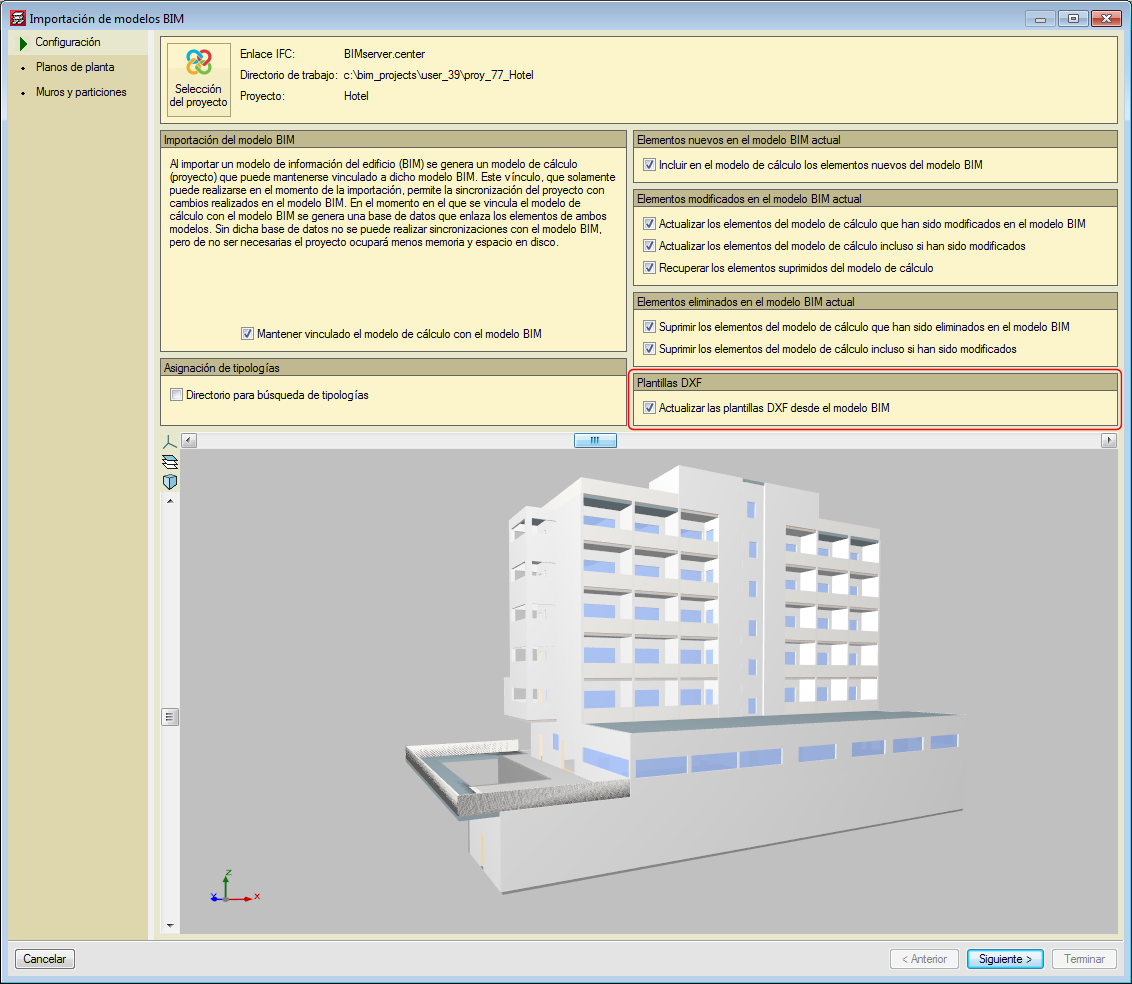 Export DXF and DWG templates to the IFC model of the building - CYPE