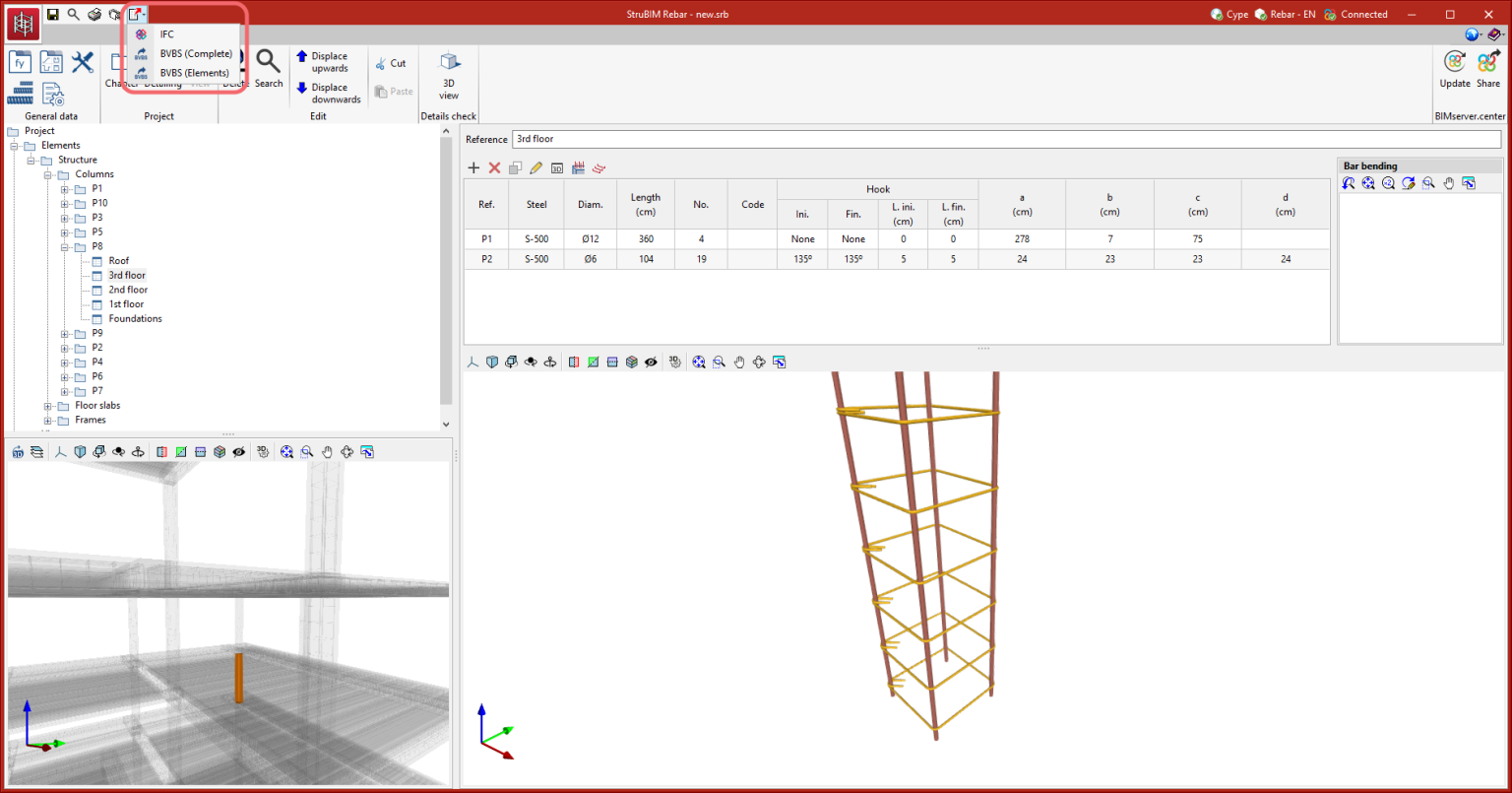 Export reinforcement detailing (IFC and BVBS) (StruBIM Rebar module) - CYPE