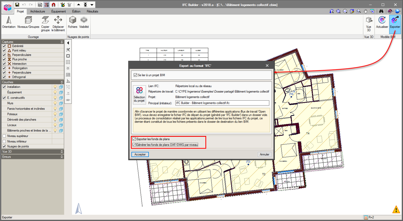 Exportation des fonds de plan DXF et DWG avec le modèle IFC du projet ...