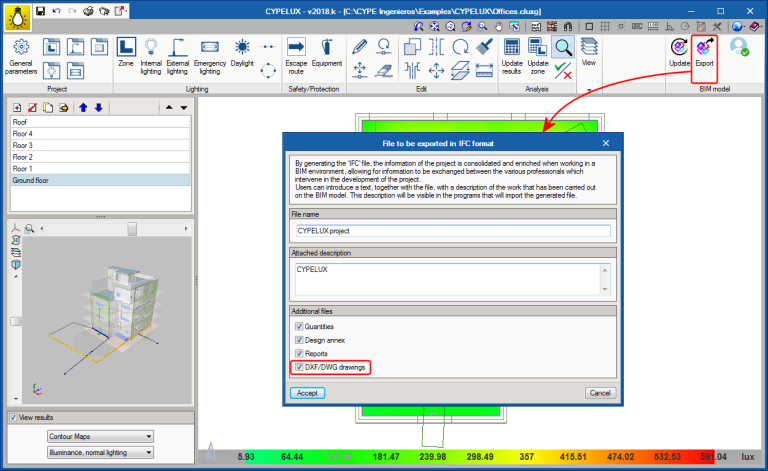 Export drawings to the BIM project - CYPE