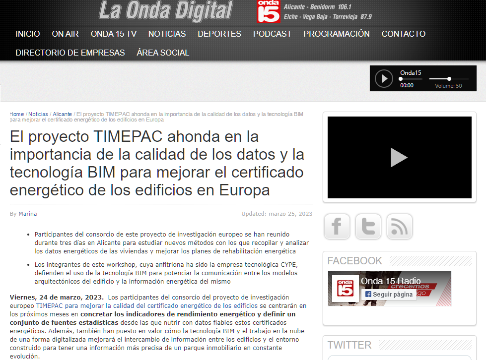 El proyecto TIMEPAC ahonda en la importancia de la calidad de los datos y la tecnología BIM para mejorar el certificado energético de los edificios en Europa