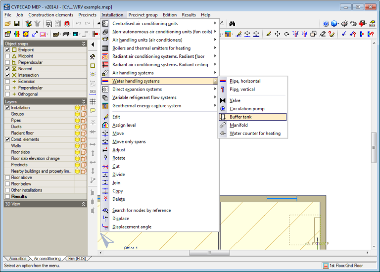 Buffer tanks in heating and air conditioning water handling systems CYPE