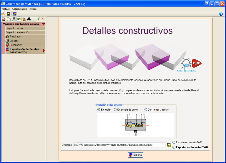 Detalles constructivos. Exportación a DXF y DWG - CYPE