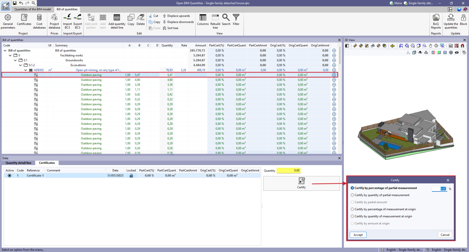 Open BIM Quantities - Certificates - CYPE