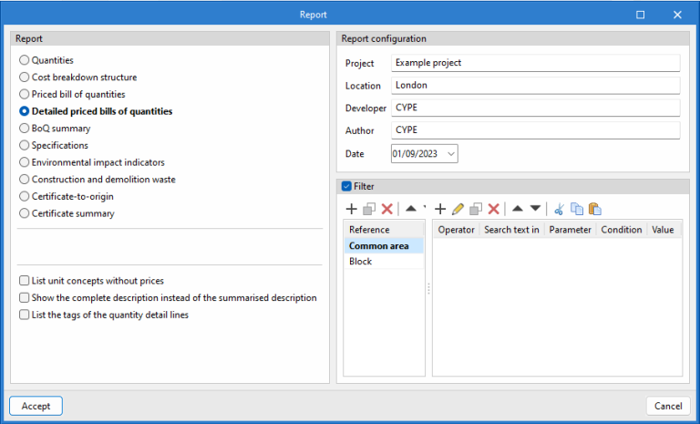 The "Bill of quantities" tab - Results output - CYPE