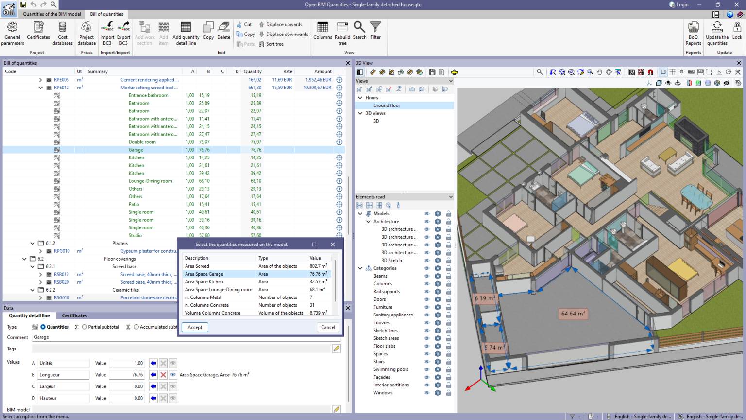 Saving quantities on the 2D/3D model - CYPE
