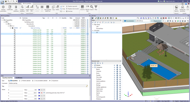 Open BIM Quantities - Quantities of BIM models from the 3D view - CYPE