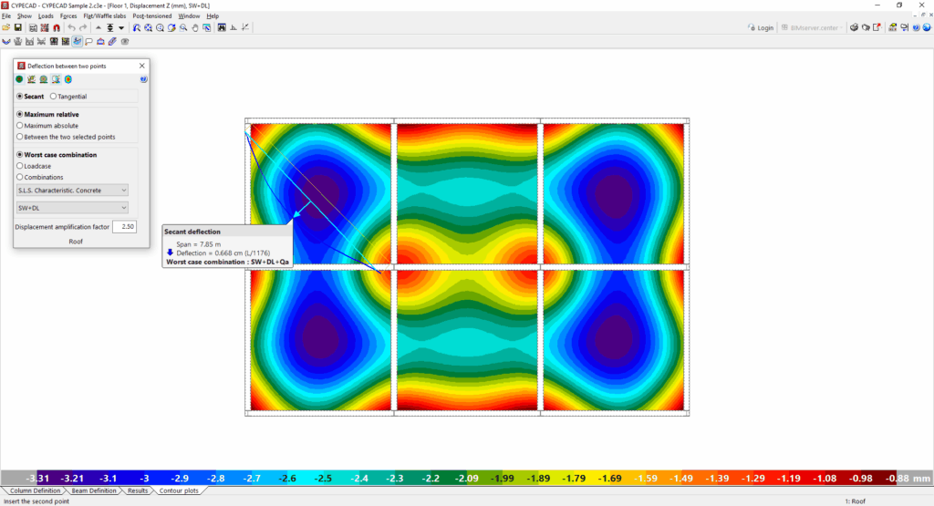 CYPECAD - Deflection between two points in two-way slabs - CYPE