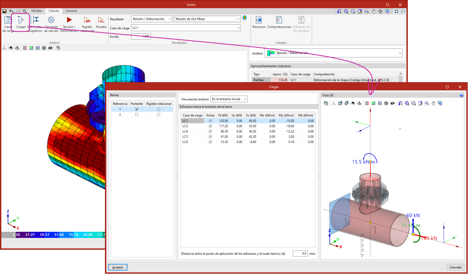 Representación de las cargas en una vista 3D - CYPE