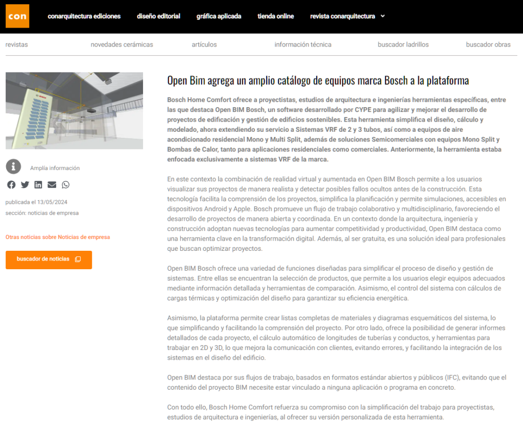 Open Bim agrega un amplio catálogo de equipos marca Bosch a la plataforma