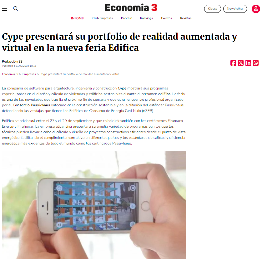 CYPE presentará su portfolio de realidad aumentada y virtual en la nueva feria Edifica
