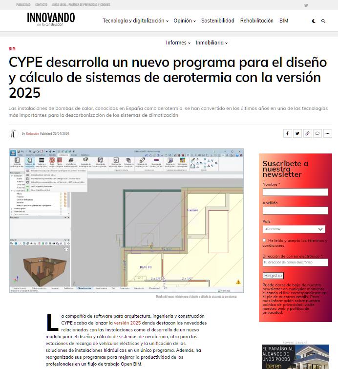 CYPE desarrolla un nuevo programa para el diseño y cálculo de sistemas de aerotermia con la versión 2025