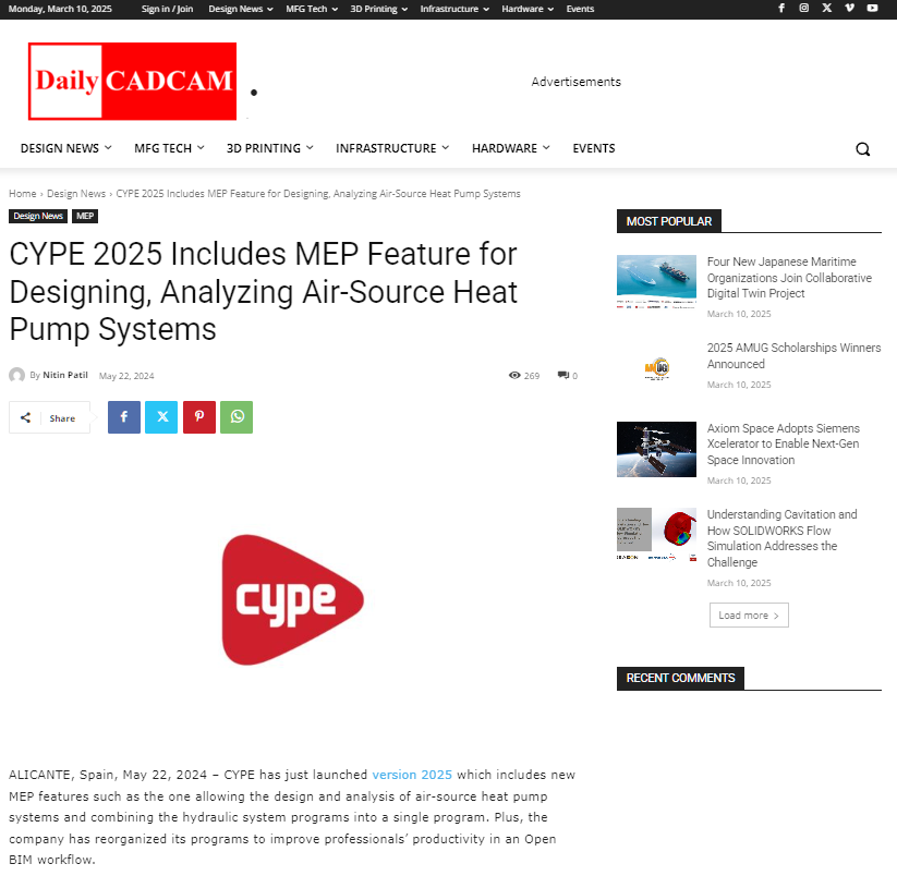 CYPE 2025 Includes MEP Feature for Designing, Analyzing Air-Source Heat Pump Systems