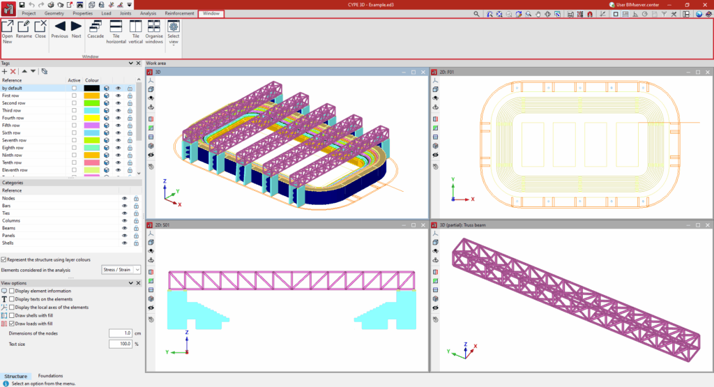 CYPE 3D - Work environment and options in the "Window" tab