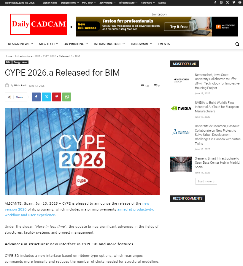 CYPE 2026.a Released for BIM