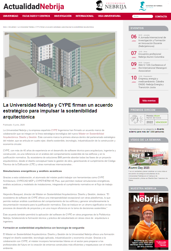 Inicio » Actualidad » La Universidad Nebrija y CYPE firman un acuerdo estratégico para impulsar la sostenibilidad arquitectónica La Universidad Nebrija y CYPE firman un acuerdo estratégico