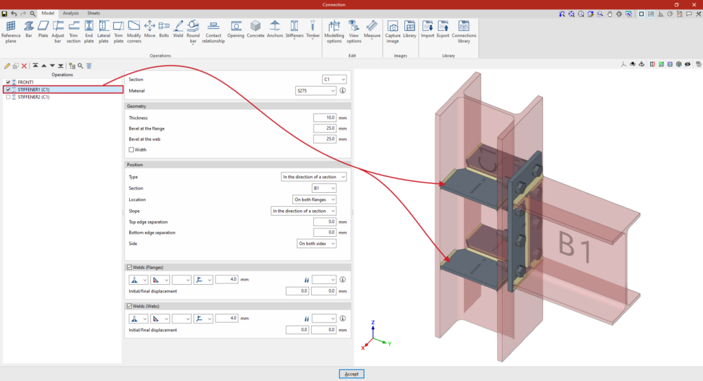 Stiffeners Engineering CYPE Connect/StruBIM Steel -