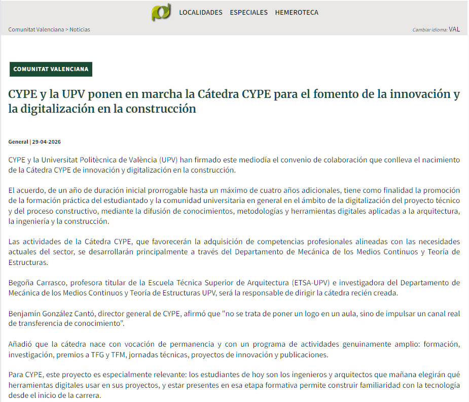CYPE y la UPV ponen en marcha la Cátedra CYPE